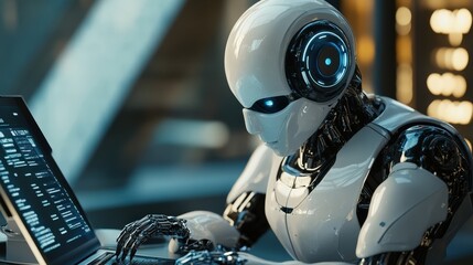 Fototapeta premium AI-powered customer service chatbot answering queries on a website, providing instant support for customers, from troubleshooting issues to processing orders and returns.