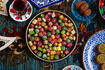 Colorful Ramadan Eid Candy, Traditional Ottoman Candy (Osmanlı Akide Sekeri) Photo, Üsküdar Istanbul, Turkiye (Turkey)