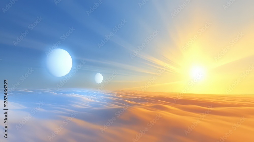 Poster an animation showing how light travels through the atmosphere, refracting and bending in different c