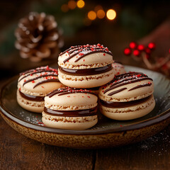 Vegan winter macarons with peppermint and dark chocolate