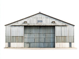 Obraz premium Warehouse Structure: A sturdy warehouse with a large sliding door showcases industrial design and robust architecture. Its metallic exterior suggests strength and functional design.