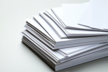 Stack of blank white paper sheets for office stationery, printing, and craft projects