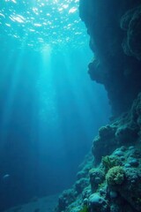 Obraz premium Ethereal blue misty waves in a mystical underwater scene with soft focus, sea, abstract, misty