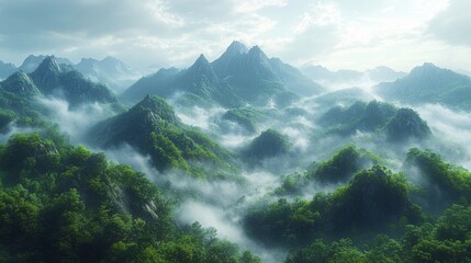 Iconic Peaks of Hallasan Mountain Rising Above Misty Landscape