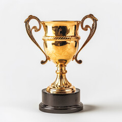 Gold cup with a black base sits on a white background
