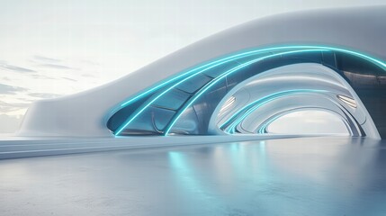 Fototapeta premium Futuristic Architecture: Captivating the viewer with its unique flowing design and a modern aesthetic. This image showcases a structure that's more art than a building.