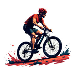 Naklejka premium Extreme Mountain Biker Riding on Rugged Trail