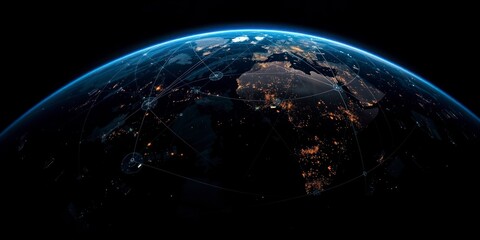 Obraz premium A stylized depiction of Earth at night viewed from space 