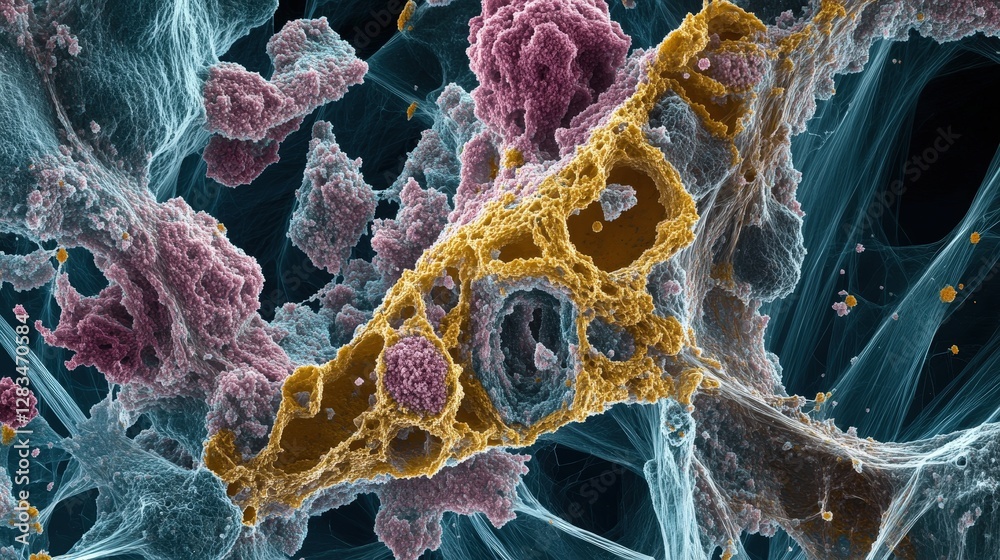 Poster an electron microscope image showing the structure of a material at the atomic level.