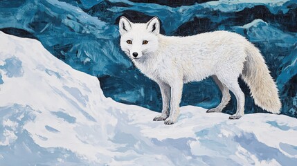 An endangered Arctic fox standing against a backdrop of snowy tundra, symbolizing the specie struggle to survive in the rapidly changing environment due to global warming