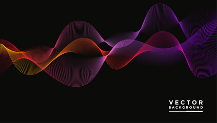 smooth wavy lines color gradient Bright colors of yellow, red, purple, pink, wavy elements, black background, designed with soft yet luxurious textured materials.