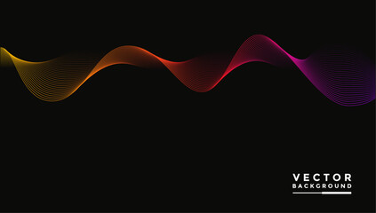 Smooth wavy lines color gradient Bright colors of yellow, red, purple, pink, wavy elements, black background, designed with soft yet luxurious textured materials.