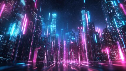 Obraz premium Neon Cityscape: Futuristic Metropolis at Night