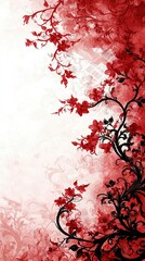  Red-leafed tree on white and red background with text space
