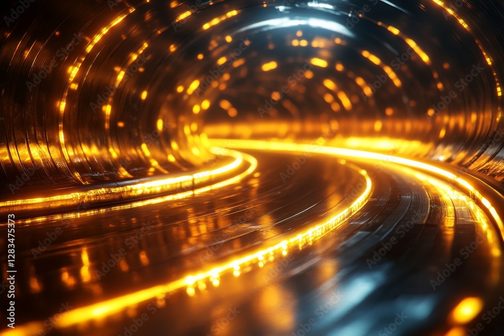 Poster illuminated tunnel with glowing lines and reflections creating a mesmerizing abstract visual experie