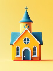Colorful cartoon church shows a simple structure and is well lit