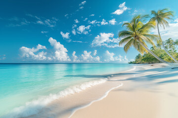 Tropical beach on the Saona island Dominican republic with palm trees, turquoise water of caribbean sea on a sunny day exotic landscape