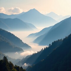 Fototapeta premium Ethereal wisps of fog dance amidst misty mountains, abstract, mist, vector