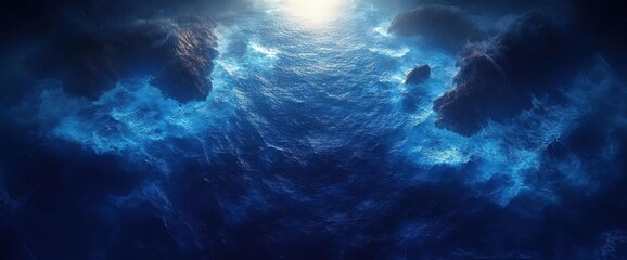 Fototapeta premium Abstract Dark Blue Water Texture With Light Reflection Surface Pattern Background