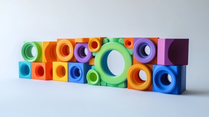 Fototapeta premium A vibrant frame made of colorful construction toys. The bright colors and unique shapes inspire imagination and creativity. Perfect for childhood, play, or education-themed projects.