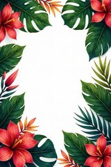Fototapeta premium Exotic Bird Feathers with Tropical Leaves and Flowers, exotic, leaves, flowers