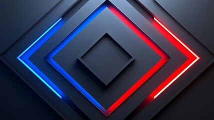 Abstract Geometric Design With Red And Blue Neon Lights