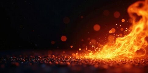 Fototapeta premium Sparkle burn effect on isolated black background fiery flame with glowing glow and flickering spark, flame, flicker