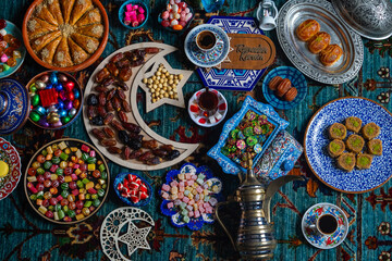 Colorful Ramadan Eid Candy and Chocolate in the Traditional Ottoman Cuisine Desserts Photo, Eid Celebration Among Family Photo, Üsküdar Istanbul, Turkiye (Turkey)