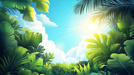 Bright Tropical Sunlight Through Lush Green Jungle – Perfect for Nature and Summer Themes, ravel blogs, nature wallpapers, summer-themed designs, eco-friendly branding, 