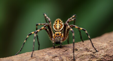 Close-up of Argiope Spider Sitting on Branch with Green Background