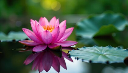 Obraz premium Exotic lotus flower on a wet pond surface, water, watercolor, lotus