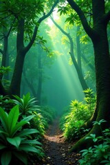Obraz premium Exotic tropical forest with lush greenery leaf plant species, forest plants, foliage, exotic