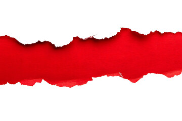 Red ripped paper torn edges strips isolated on white background