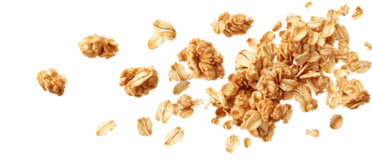 Oat granola, falling crunchy muesli isolated