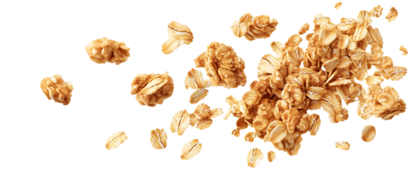 Oat granola, falling crunchy muesli isolated