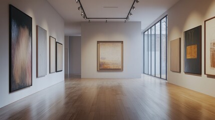 Fototapeta premium Modern Art Gallery Interior with Abstract Paintings
