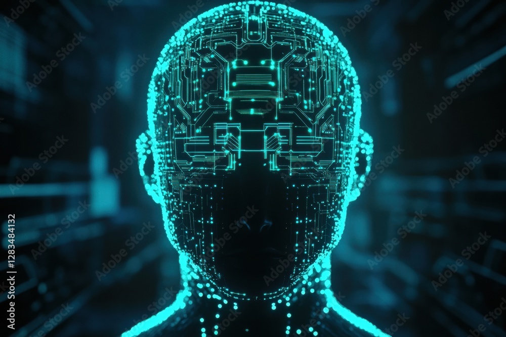 Leinwandbilder futuristic silhouette of a human head with glowing circuit board pattern showcasing advanced artific