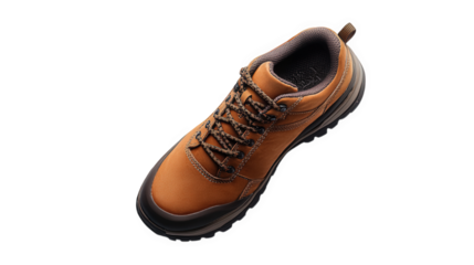 single brown hiking shoe. showcasing its durable design and lacing system. ideal for outdoor activities the shoe emphasizes comfort and functionality. making it suitable for hiking and various terrain