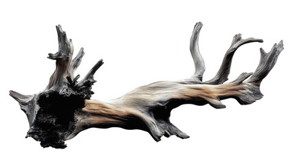 Fototapeta premium piece of driftwood. characterized by its twisted and gnarled shape. showcasing natural textures and colors that range from dark brown to light beige this organic form can be used for decorative purpos