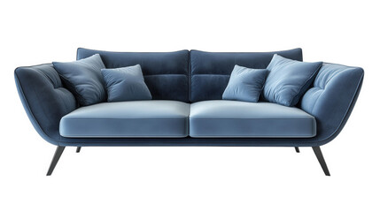 Naklejka premium modern. stylish blue sofa with plush cushions. designed for comfort and aesthetic appeal in a contemporary living space its elegant lines and soft texture make it a perfect addition to any lounge area