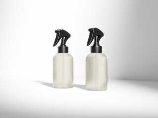translucent Trigger spray bottle mockup, cylindrical PET plastic sprayer packaging, liquid perfume atomizer bottle, cosmetic mist dispenser pump, mini spray bottle on clean background