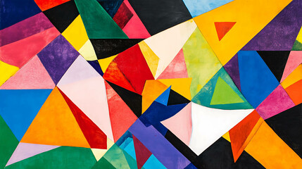 Abstract design featuring triangles and geometric shapes in vibrant colors