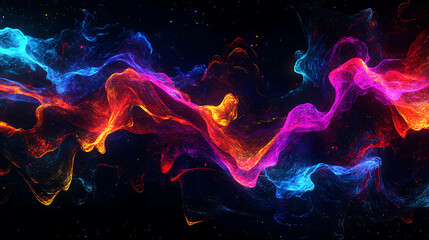 Abstract digital waveforms in glowing neon colors on a dark background