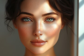 Close-up photo of a young woman with a well-groomed and fresh face