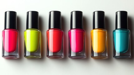 Obraz premium Nail polish application techniques beauty studio tutorial video colorful environment overhead view vibrant aesthetics
