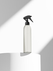 translucent cylindrical Trigger spray bottle mockup, clear PET plastic sprayer packaging, tall liquid water mist dispenser pump mockup, cleaning product water atomizer containers mockup