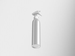 aluminum cylindrical Trigger spray bottle mockup, metallic sprayer packaging, cosmetic liquid mist dispenser pump mockup, elegent sprayer bottle isolate on clean background