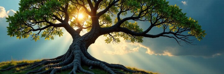 Family tree branch with roots growing from a central trunk , bonding, family, heritage