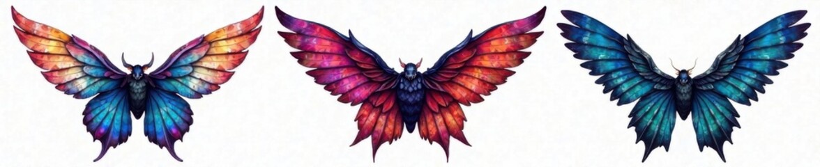 Obraz premium Fantasy wings set with assorted colors and patterns, illustration, collection set, wings