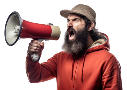 PNG Man holding megaphone white background technology moustache. - Powered by Adobe
